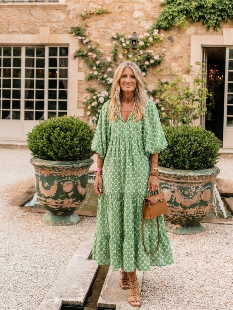 Apolline | Robe midi imprimée à manches trois-quarts et col en V