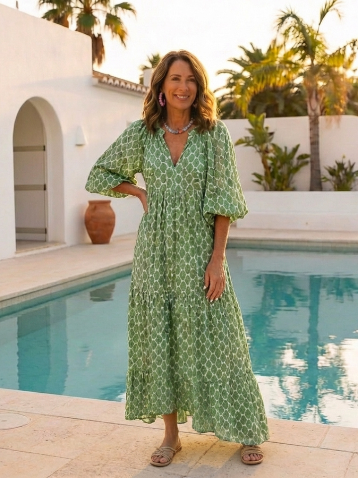 Apolline | Robe midi imprimée à manches trois-quarts et col en V