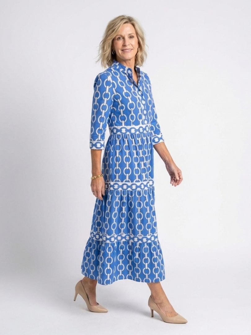Yseult | Robe midi à manches trois-quarts et imprimé chaînes