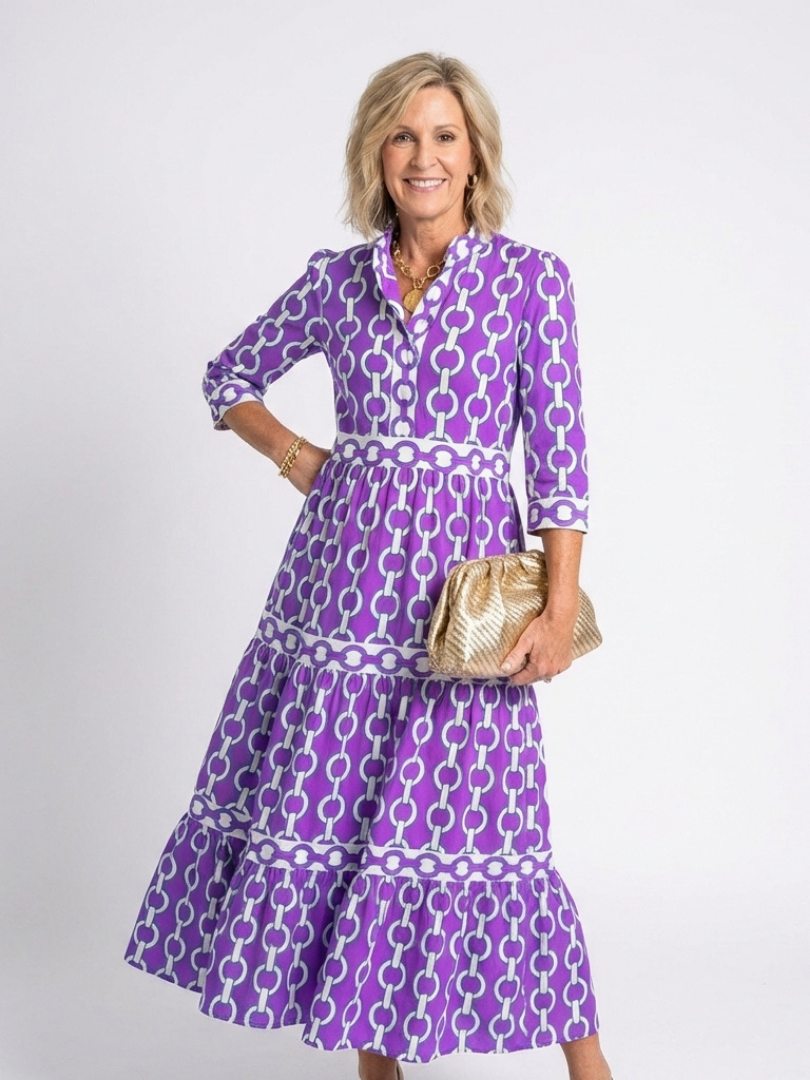 Yseult | Robe midi à manches trois-quarts et imprimé chaînes