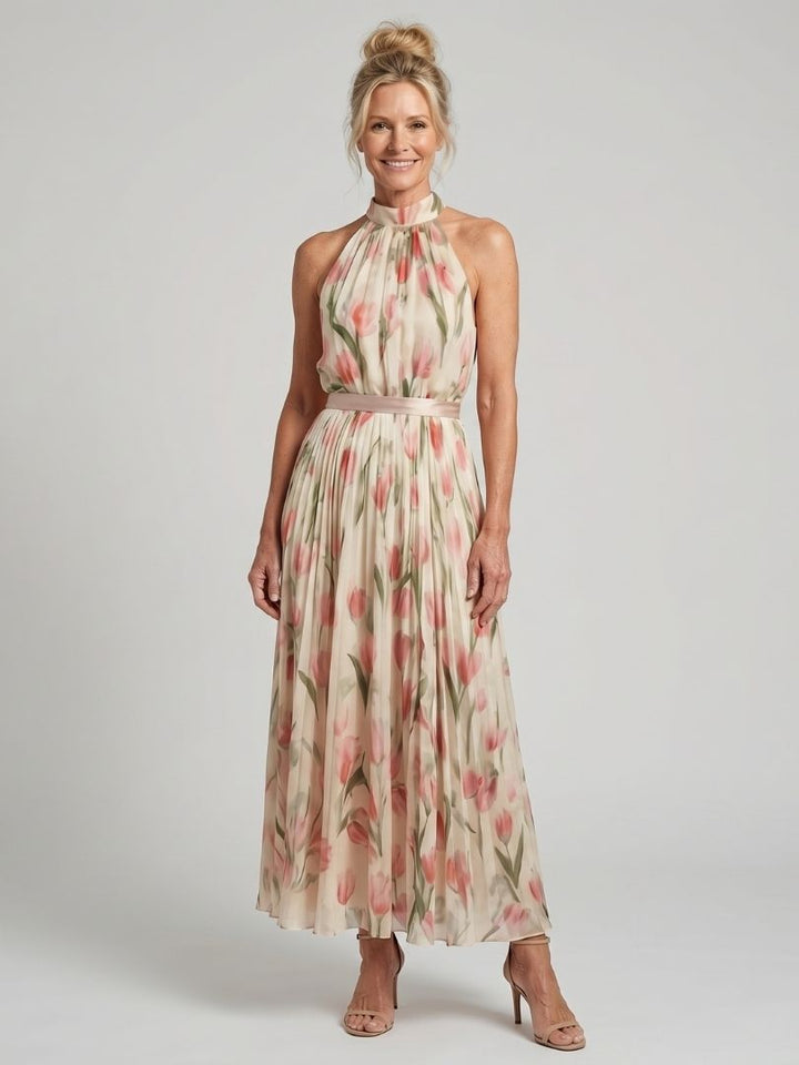 Aurélie | Robe midi fleurie à col dos nu