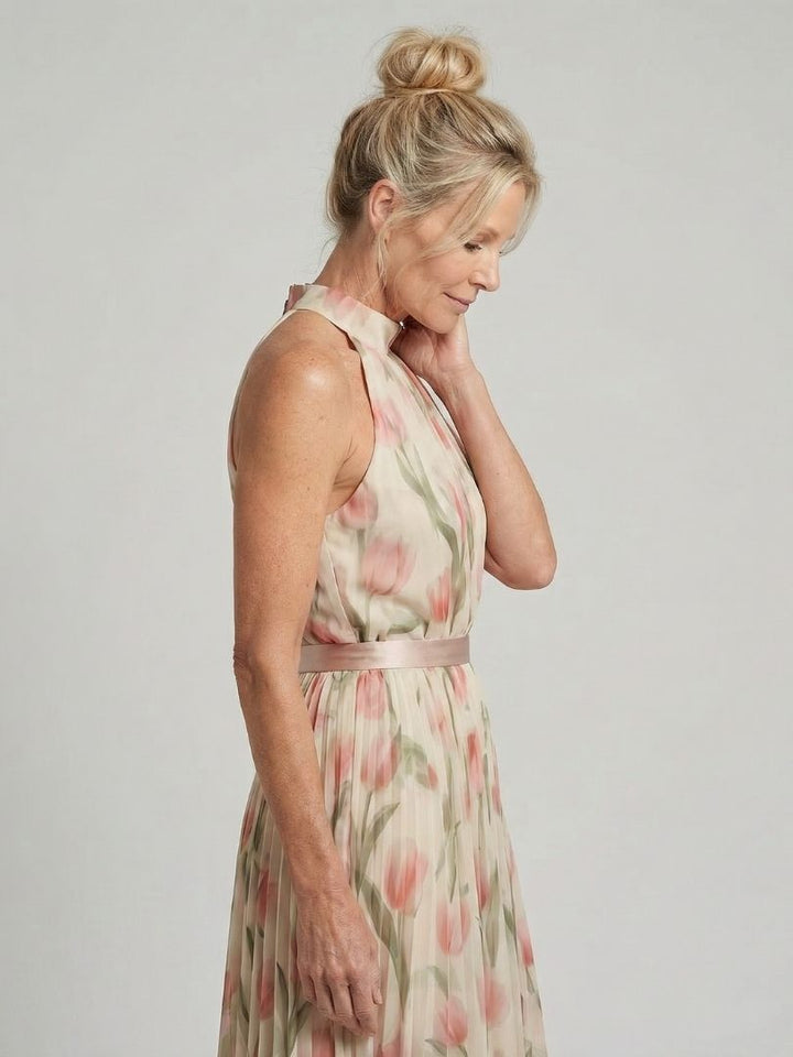 Aurélie | Robe midi fleurie à col dos nu