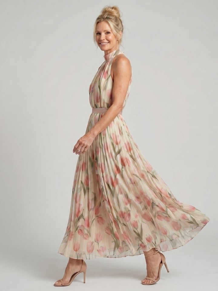 Aurélie | Robe midi fleurie à col dos nu
