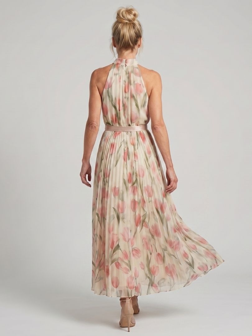 Aurélie | Robe midi fleurie à col dos nu