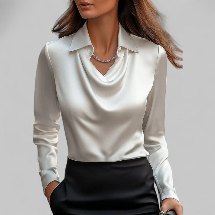Rose | Blouses Satin Drapées à Manches Longues pour Femmes